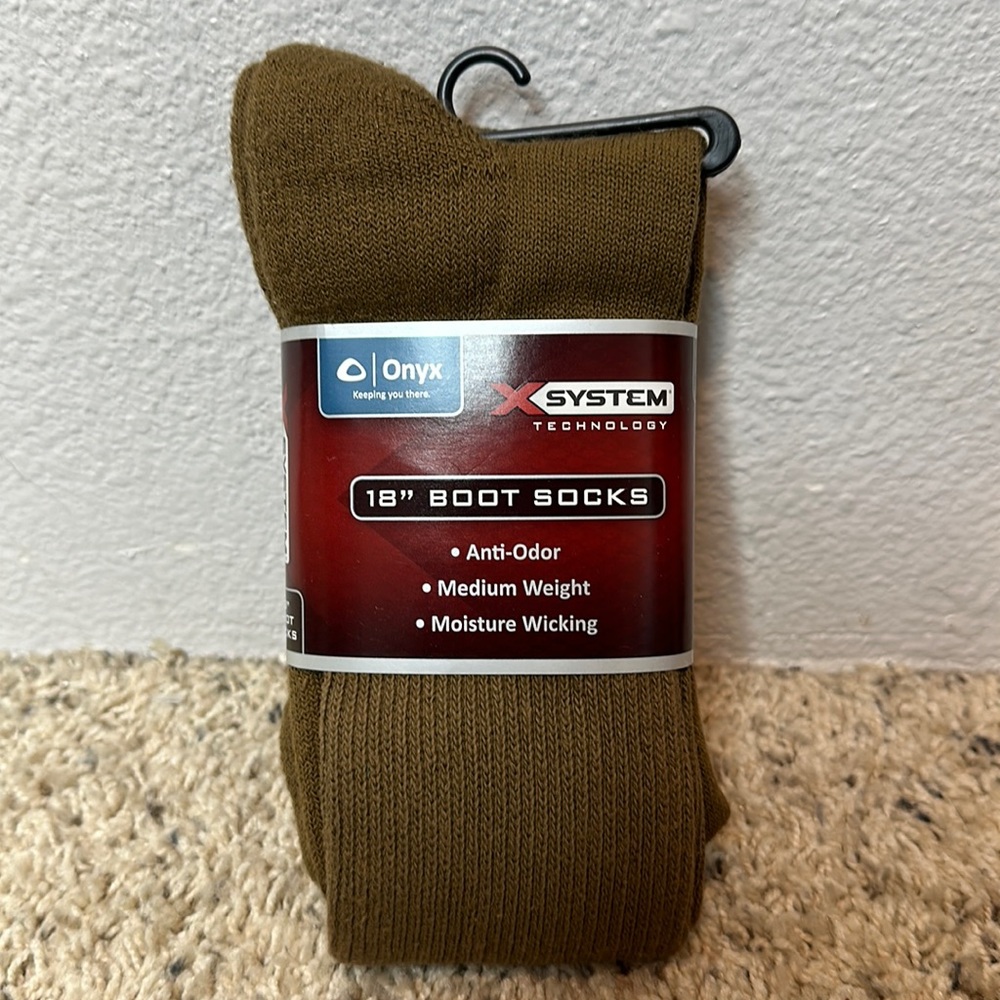 Onyx Mens Size Large 18” Boot Socks Tan Moisture Wicking X System Technology